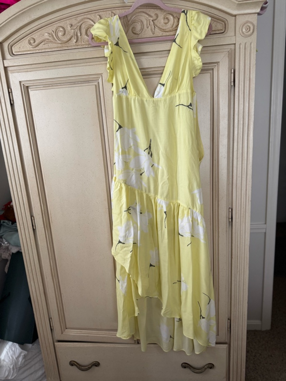 FREE PEOPLE Yellow Floral Ruffle V-Neck Women’s Dress